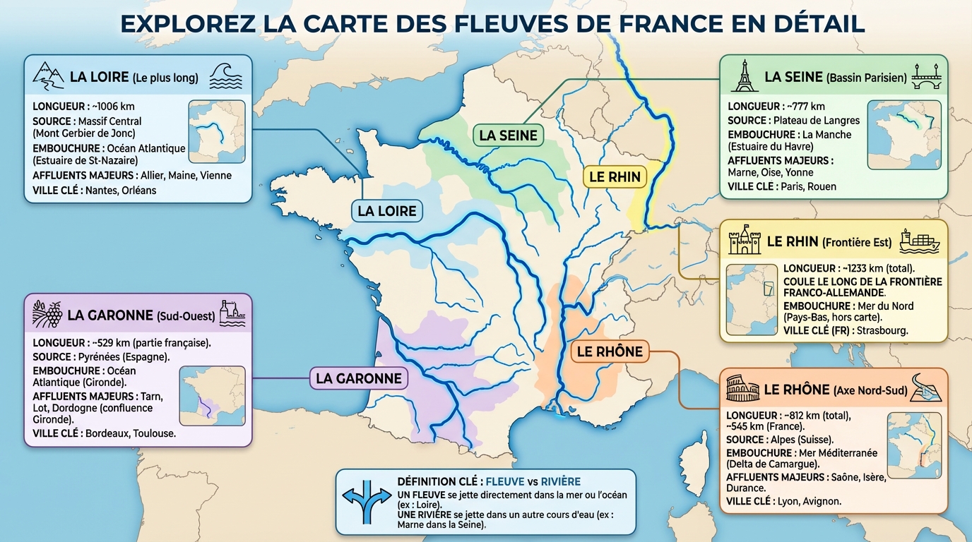 Explorez la carte des fleuves de france en détail 3 Carte des principaux fleuves